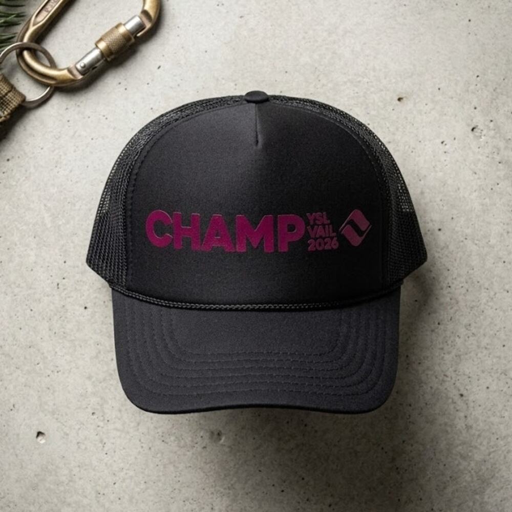 Ski Town All Stars Vail Colorado Trucker Hat Champ YSL 2026 Black Mesh Snapback